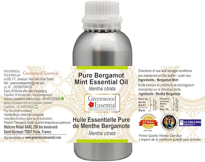 Greenwood Essential Pure Bergamot Mint Essential Oil (Mentha citrata) Steam Distilled 1250ml (42.2 oz)
