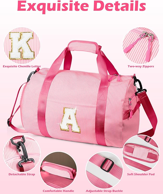 11 Year Old Girl Birthday Gifts, Girls Travel Duffle Bag, Kids Initial Overnight Bags with Shoe Compartment, Personalized Weekend Bag with Makeup Pouch, Trendy Stuff (Letter D)