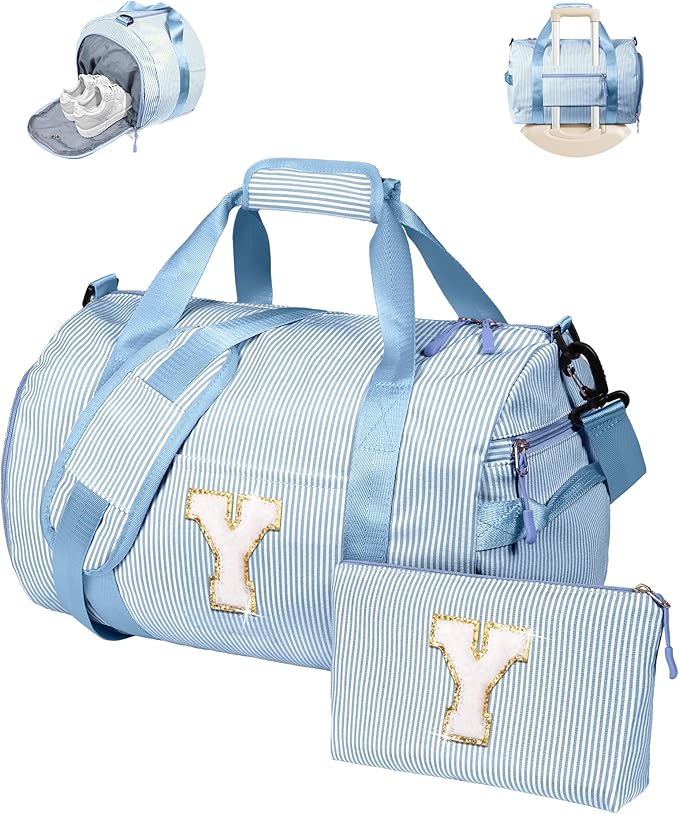 Dance Recital Gifts, Girls Travel Duffle Bag, Kids Initial Overnight Bags with Shoe Compartment, Customized Weekender Bag with Makeup Pouch, Fashion Stuff for Teens (Letter Y)