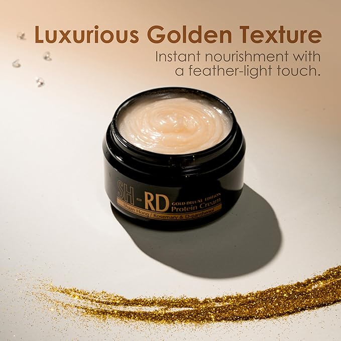 SH-RD Protein Cream Gold Deluxe Edition | Deep Conditioner for Dry Damaged Hair | Leave-In Hair Protein w/Rosemary & Gold Leaf | Repair Split Ends, Promote Shine - 2.71oz/80ml