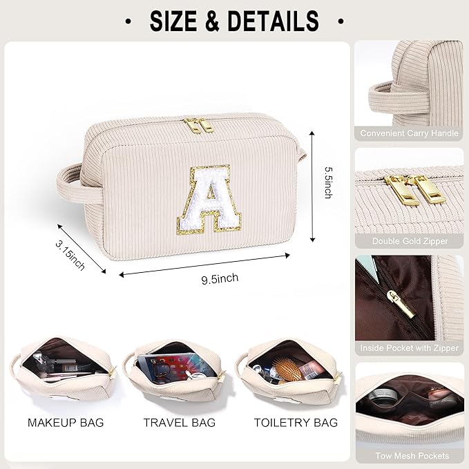 YOOLIFE Initial Travel Makeup Bag Cosmetic Bag - Teen Girl Gifts Trendy Stuff Friend Birthday Gifts for Women Teen Girl Kids