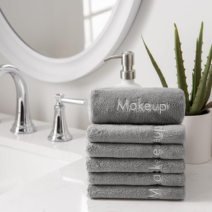 Arkwright Makeup Towels - Bulk Case of 108 - Ultra Soft & Gentle Microfiber Coral Fleece Washcloth Face Make Up Remover, Reusuable Eraser Cloth Essentials for Hosts & Artists, 13 x 13 in, Grey