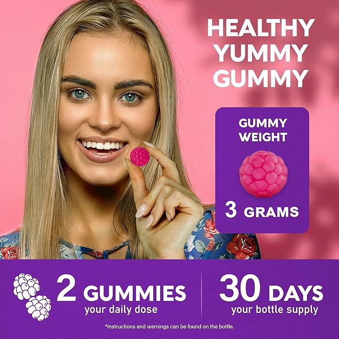 Biotin Gummies with Collagen - Hair Growth Support Skin, & Nail Strength - for Women & Men - Biotin 10000mcg | Keratin | Hyaluronic Acid | B-Complex | Saw Palmetto - Sugar-Free, Mixed Berry, Pack of 2