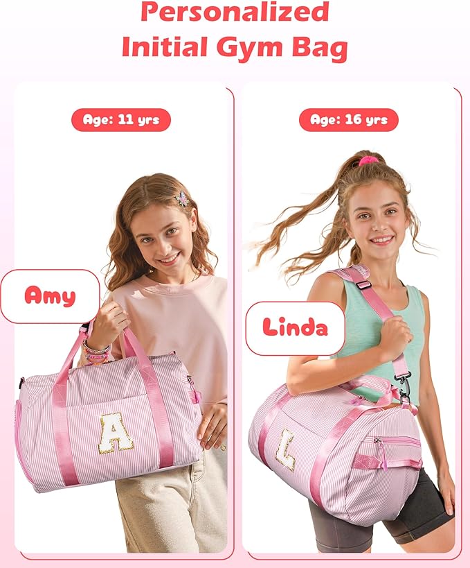 Dance Gift for Little Girl, Girls Travel Duffle Bag, Kids Initial Duffel Bags with Shoe Compartment, Personalized Weekender Bag with Makeup Pouch, Cute Present for Toddler (Letter W)