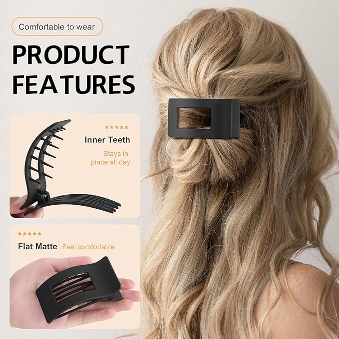 8 Pack French Flat Hair Clips for Women – Large Matte No-Slip Claw clips for Thick & Thin Hair, Strong Hold Styling Barrettes Accessories (Neutral)