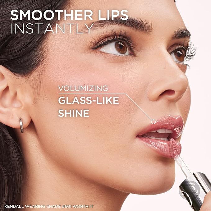 L'Oreal Paris Plump Ambition Hyaluron Lip Oil, 24 HR Lip Gloss with Hyaluronic Acid, Volumizing Formula with Glass-Like Shine, Worth It 601, 0.16 Fl Oz