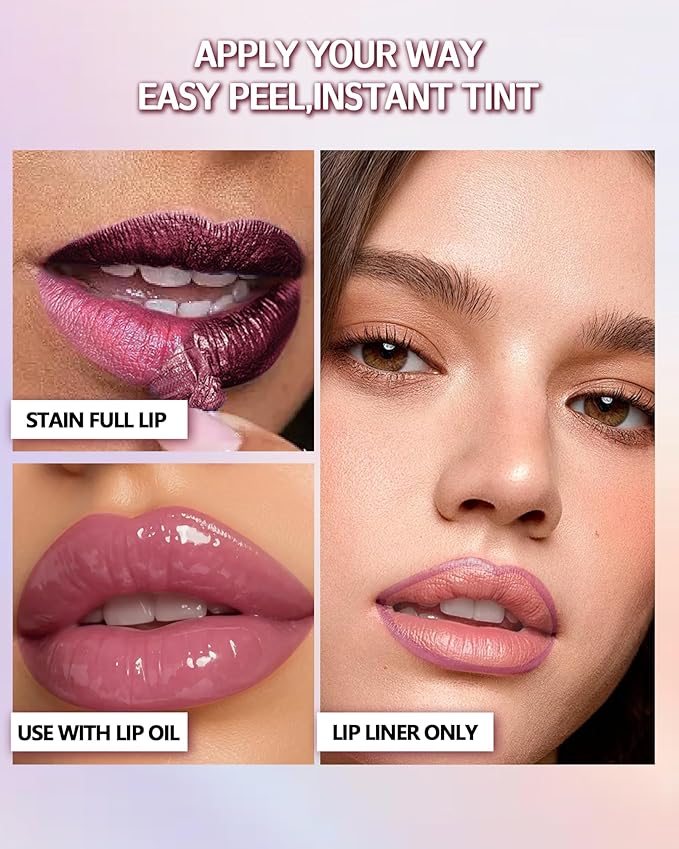 Peel Off Lip Liner Stain, Long Lasting Waterproof Transfer-Proof Lip Tint Stain Peel Off, Non-stick High Pigmented Lip Gloss Lipliner Tattoo, Liquid Tinted Lipstick, Lip Makeup Gift for Women Girl-02
