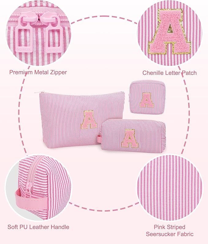 MONSTINA Period Bag Sanitary Napkin Storage Bag|Tampon Pouch Portable Feminine Care First Period Kit for Teen Girls Women Gift for Her Monogram Initial Cute Toiletry Bag,3PCS,Pink U