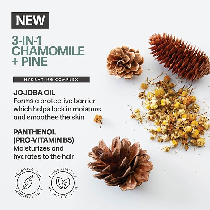 AMERICAN CREW 3-in-1 Chamomile & Pine, Shampoo, Conditioner & Body Wash for Men, Hair Care Gift for Him, Calming and Relaxing Fragrance, 33.8 fl oz