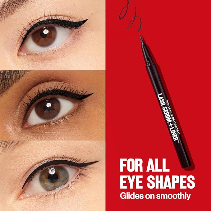 REVLON ColorStay Lash Serum + Liner, Waterproof Eyeliner, Stocking Stuffer for Her, Healthier Looking Eyelashes, Smudge-Resistant, 001 Blackest Black