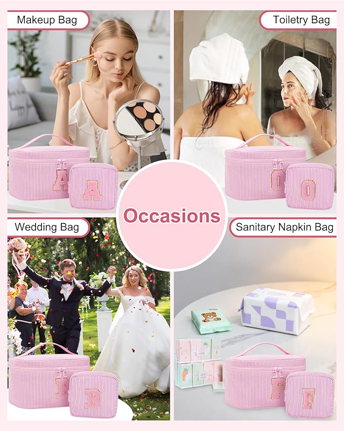 MONSTINA Initial Period Bag Sanitary Napkin Storage Bag Tampon Pouch Portable Feminine Care First Period Kit for Teen Girls Women Gift for Her Cute Toiletry Bag,2PCS,Pink O