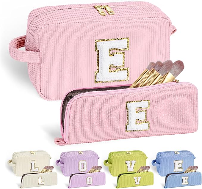 YOOLIFE Initial Travel Makeup Bag Cosmetic Bag - Teen Girl Gifts Trendy Stuff Friend Birthday Gifts for Women Teen Girl Kids