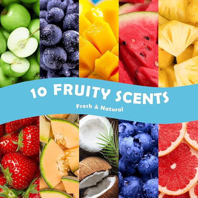 Fruity Fragrance Oil for Candle & Soap Making, Holamay Premium Fruit Essential Oils, 10 x 5ml - Coconut, Strawberry, Mango, Pineapple and More Diffuser Oil Scents, Summer Aromatherapy Oils Set