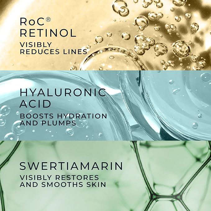 RoC Derm Correxion Neck Cream with Hyaluronic Acid + Advanced Retinol to visibly Tighten & Lift Horizontal Neck Lines, Facial Moisturizer to Contour Face (1.7 oz) with RoC Retinol Eye Packette