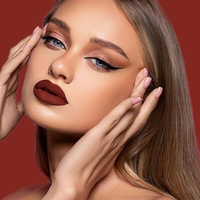 3Pc Matte Liquid Lipsticks for Women, Dark Red Lipstick Dusrty Nude Lisptick Red Lipstick, Cruelty Free Long Lasting Lip Makeup, DM18+DM05+DM10