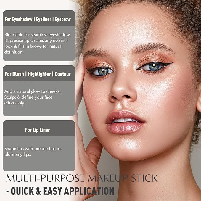 Vanilla Eyeshadow Stick, Matte Cream Eyeshadow Long-Lasting Crease-Proof Eye Shadow Eyeliner Stick High Pigmented Highlighter Makeup Pencil Crayon with Blending Brush & Built-in Sharpener