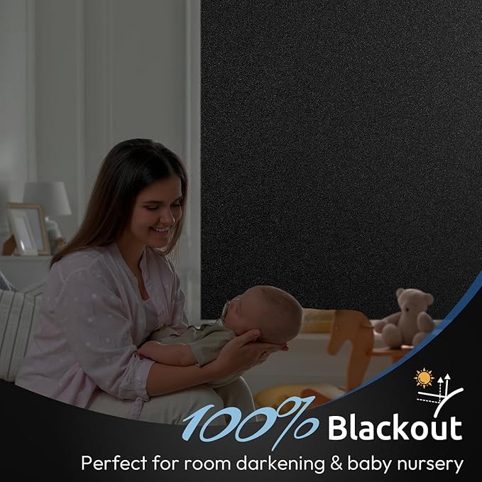 rabbitgoo Blackout Window Film, Sun Heat Blocking Privacy Cover for Glass, Removable Opaque Room Darkening Dark Black Out Window Covers Tint Shades for Home Day Sleep Light Blocker 23.6 x 78.7 Inches
