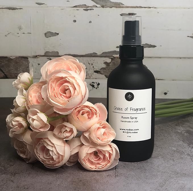 Rosbas Room Spray, Gardenia Scented, Matte Black Glass Bottle, 4 oz, Drawstring Cotton Bag, Long Lasting Scented Air Freshener, Non-Aerosol, Handmade in the USA