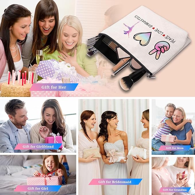 Cosmetic Makeup Bag Gifts for Gymnastics Lover Women, Gymnastic Coach Gift, Gymnastics Athletics Birthday Gifts for Her Friend Sister Daughter