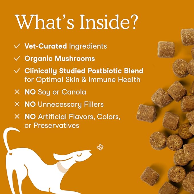 Fera Pets Dog Allergy Chews – Allergy Relief & Itching Skin Relief – Immune & Gut Support with Organic Mushrooms, Postbiotics & Colostrum – Promotes Skin Health – 90 Soft Chews