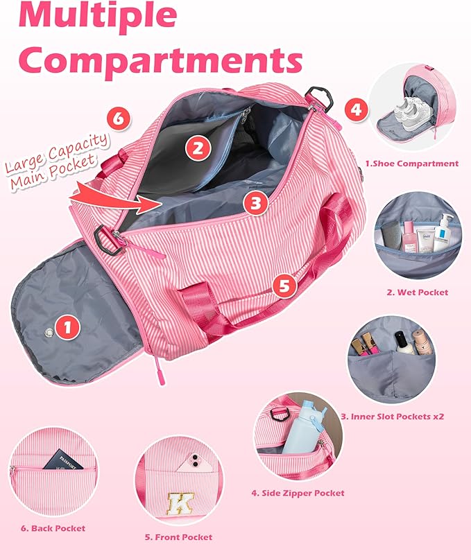Birthday Gift for Daughter, Girls Travel Duffle Bag, Kids Initial Overnight Bags with Shoe Compartment, Personalized Weekend Bag with Makeup Pouch, Preppy Things for Preteen (Letter Z)