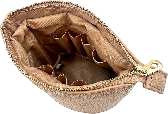 JAZD Convertible Travel Makeup Brush Bag, Stand-Up Brush Holder Pouch For Easy Access, Cosmetic Case Organizer (BEIGE)