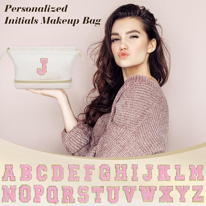 Makeup Bag for Girls Gift, Personalized Christmas Gifts Initial Women Makeup Bag for Travel, Double Layer Cosmetic Bag with Brush Organizer Preppy Make up Bag for Teen Girl Trendy - G
