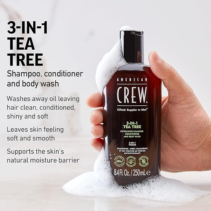 American Crew Shampoo, Conditioner & Body Wash for Men, 3-in-1, Gift for Men, Tea Tree Scent, 15.2 Fl Oz