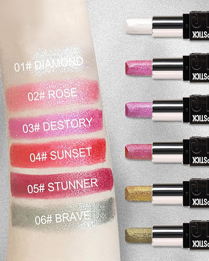 Diamond Glitter Matte Lipstick, Long Lasting Waterproof Rose Pink Metallic Sparkling High Pigment Non-Stick Lip Tint Lip Gloss,Full-coverage Lipgloss, Christmas Lip Makeup Gift for Women Girl-03