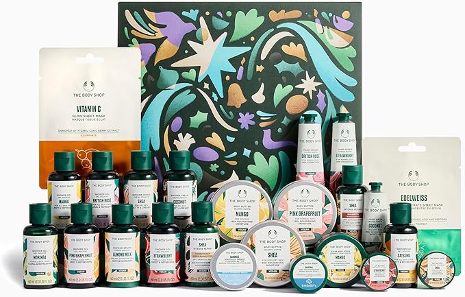 The Body Shop Classic Beauty Advent Calendar- 24 Piece Gift Set, Includes Creams & Gels for Shower & Body, Hand Balms and More