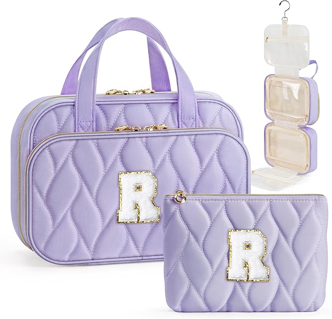 YOOLIFE Hanging Toiletry Bag for Women - Travel Toiletry Bag Makeup Bag, Portable Toiletries Cosmetic Bag, Airplane Travel Essentials Purple - R