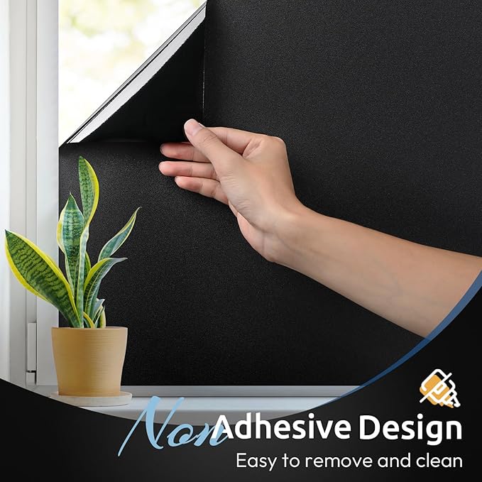 rabbitgoo Blackout Window Film, Sun Heat Blocking Privacy Cover for Glass, Removable Opaque Room Darkening Dark Black Out Window Covers Tint Shades for Home Day Sleep Light Blocker 35.4 x 118.1 Inches