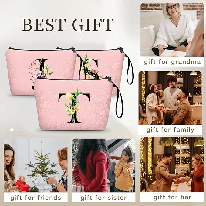 Women Birthday Unique Bride to be Bridal Shower Initial Gifts for Mom Sister Friend Her Teacher Aunt Makeup Cosmetic Bag with Mirror Mothers Day Christmas Graduation T
