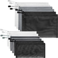 12 Pieces Zipper Nylon Mesh Pouch, Mesh Cosmetic Bags Makeup Bags Pencil Case, Multipurpose Travel Bags for Cosmetic School Office Supplies and Travel Accessories (Black,White,Grey, A5+B6)