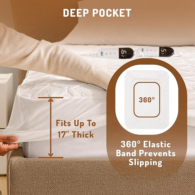 California King Heated Mattress Pad - Degrees of Comfort Electric Bed Warmer with Dual Controllers, 6 Heating Levels, 10-Hour Auto Shut-Off, Breathable Air-Layer, 72" x84