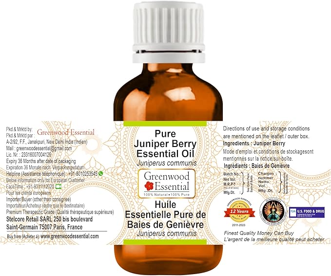 Greenwood Essential Pure Juniper Berry Essential Oil (Juniperus communis) Steam Distilled 10ml (0.33 oz)