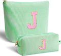Monogrammed Gifts for Women - Cosmetic Bag for Teen,Initial Cute Makeup Bag Set for Women,Trendy Pouch for Niece Sister Friend Female Her,Birthday Gifts for Daughter - Green,J