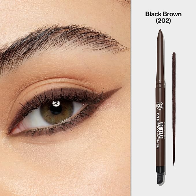 Revlon ColorStay Pencil Waterproof Eyeliner, Smudge-Proof, Eye Makeup with Built-In Sharpener, Stocking Stuffer for Women, 202 Black Brown, 2 pack