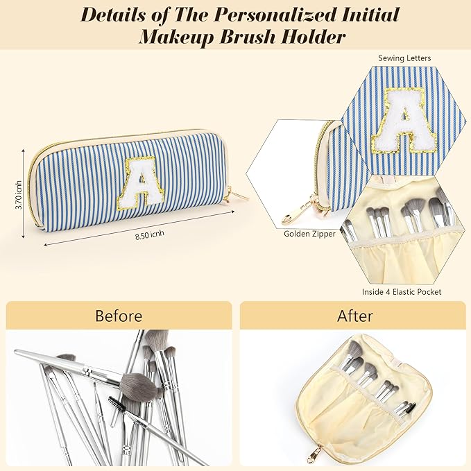 Travel Makeup Bag Christmas Gifts for Women Girl Teens, Personalized Initial Makeup Bag for Cute Teen Girls, Preppy Stuff Toiletry Bag Cosmetic Bag, Teen Girls Gift Trendy Stuff, Letter O