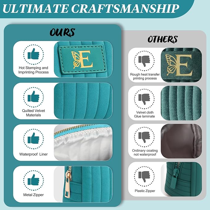 Monogrammed Make Up Bags for Women,Personalized Cosmetic Bags Women,Small Quilted Makeup Pouch,Cute Makeup Bag Travel,Birthday Gifts for Teen Girl (Blue E)