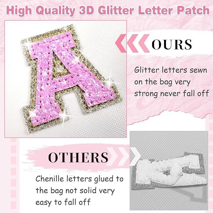 Small Initial Patch Makeup Bag Personalized Gifts Make Up Bag,White Cute PU Leather Glitter Letter Cosmetic Bag with Zipper,Trendy Portable Travel Toiletry Pouch,Preppy Stuff for Teen Girls Women Z