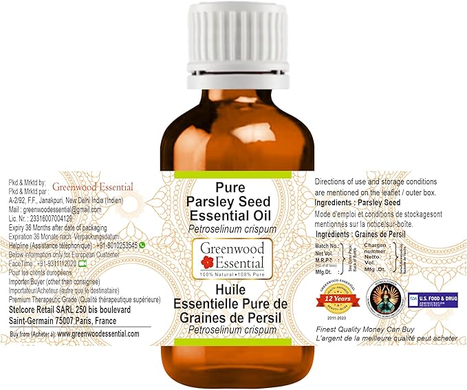 Greenwood Essential Pure Parsley Seed Essential Oil (Petroselinum crispum) Steam Distilled 5ml (0.16 oz)