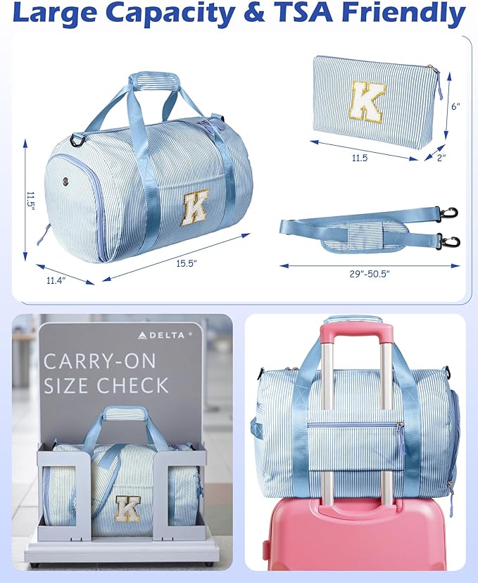Toddler Birthday Gift, Girls Travel Duffle Bag, Kids Initial Overnight Bags with Shoe Compartment, Customized Weekender Bag with Makeup Pouch, Teen Girl Gifts Trendy Stuff (Letter N)