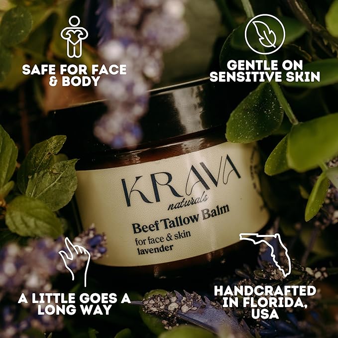 Beef Tallow for Skin, Beef Tallow for Face, Whipped Tallow Balm, Beef Tallow Moisturizer - Tallow Face Moisturizer, Tallow Cream | 100% Grass Fed, Lavender, 2 oz