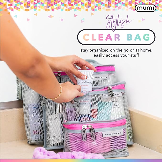 MUMI Travel Toiletry Bag Set of 3 – Clear TSA Approved Toiletry Bags for Women – Reusable Water-Resistant Makeup Organizer Pouches for Skincare, Cosmetics, Travel Accessories, Airport Packing - Yellow