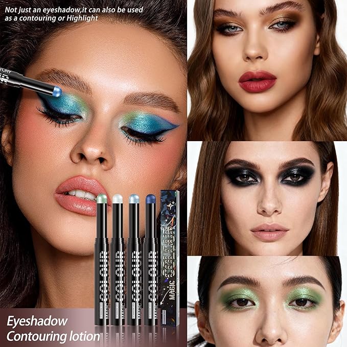 Green Eyeshadow Stick, Light Green Glitter Eyeshadow Pencil, Emerald Green Shimmer eyeshadow for Women High Pigment Waterproof Long Lasting Eye Shadow Pen, Women Eye Highlighter Stick (24#)