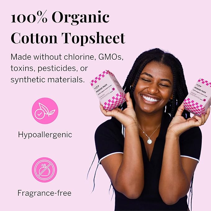 Pixie Organic Cotton Overnight Pads for Women - Extra Heavy Absorbency with Wings - Leak-Proof, Hypoallergenic & Unscented for Feminine Care - Compostable, Biodegradable - 12 Count