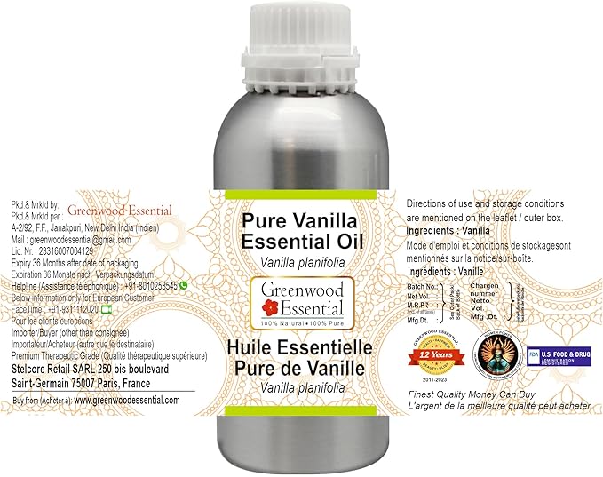 Greenwood Essential Pure Vanilla Essential Oil (Vanilla planifolia) Steam Distilled 630ml (21.3 oz)
