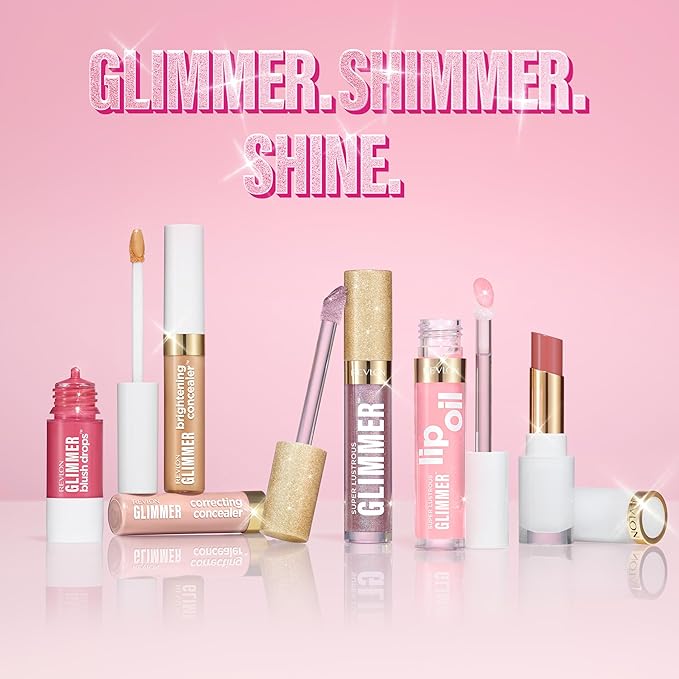REVLON Super Lustrous Glimmer Lip Oil, Moisturizing & Tinted, Shiny Finish, Made with Plant-Based Squalane, 004 Gone Rose, 0.13 fl oz