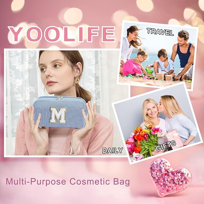 YOOLIFE Bridesmaid Proposal Gifts - Bridesmaid Gifts for Wedding Day, Bridal Shower Gifts, Bride To Be Gifts, Maid of Honor Gifts, Bachelorette Party Gift for Bride, Initial Makeup Bags for Women E